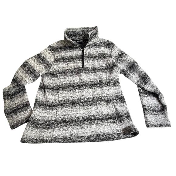 Lands End 1/4 Zip Black Gray Heather Stripe SWEATER Womens MED L Fleece Pullover - Picture 7 of 7